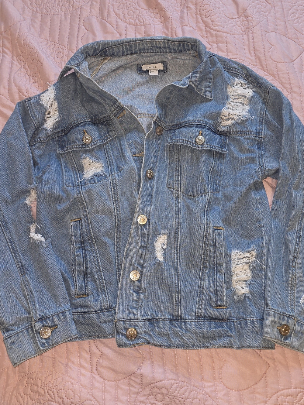 Forever 21 Light Blue Distressed Denim Jacket